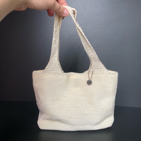 The Sak Crocheted Handbag Small Ivory Magnetic Closure 90s Y2K Neutral Chic - Picture 1 of 12